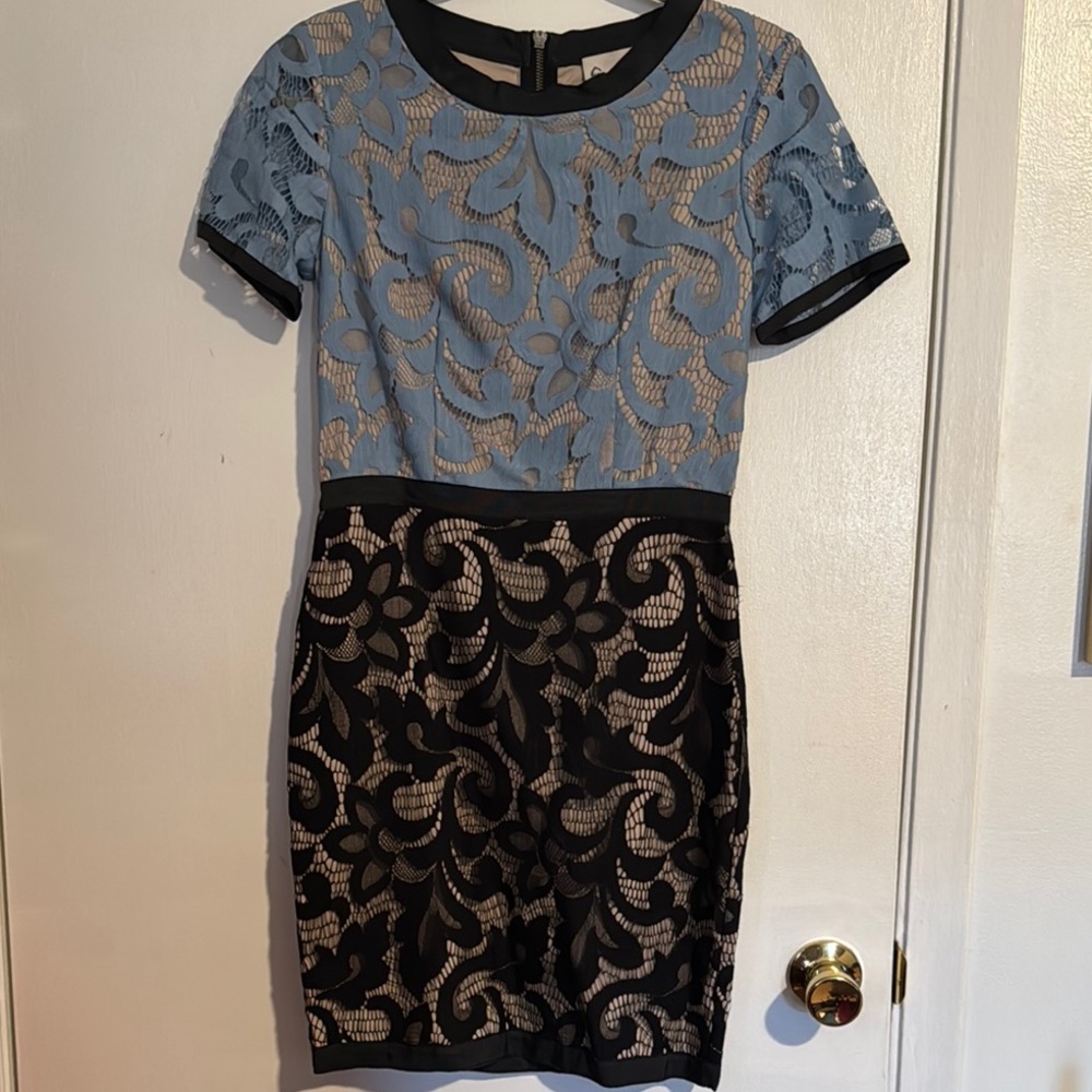 SEA Elegant Lace Overlay Dress - Blue and Black